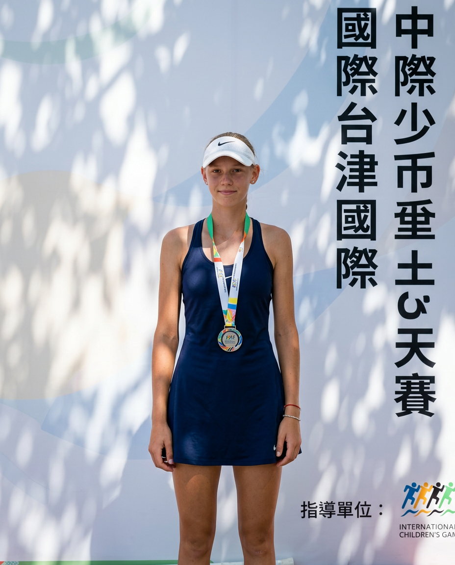 Julia Bezgovšek with her medal at the International Children's Games in Hualien